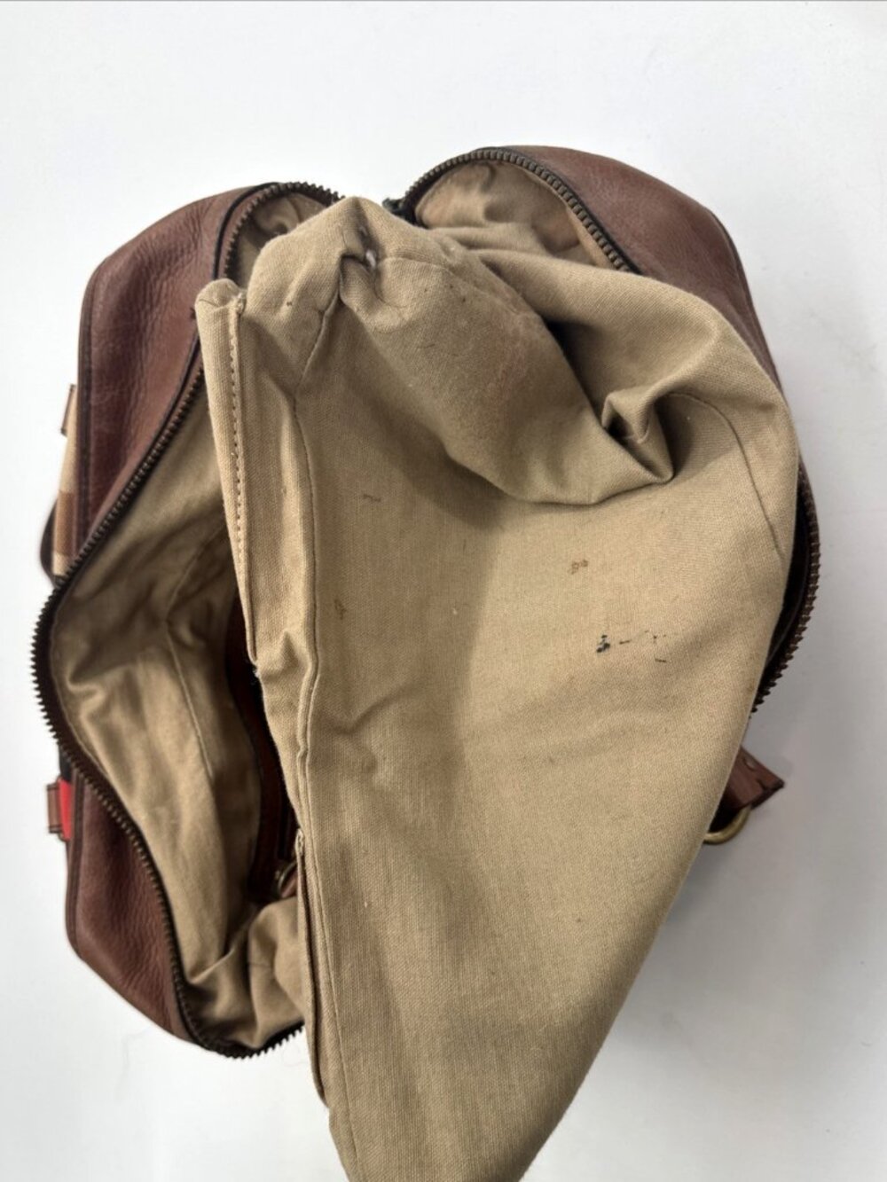 Cole Haan Striped Handbag Brown Leather Canvas Shoulder Aztec Double Handle Boho - Picture 9 of 12